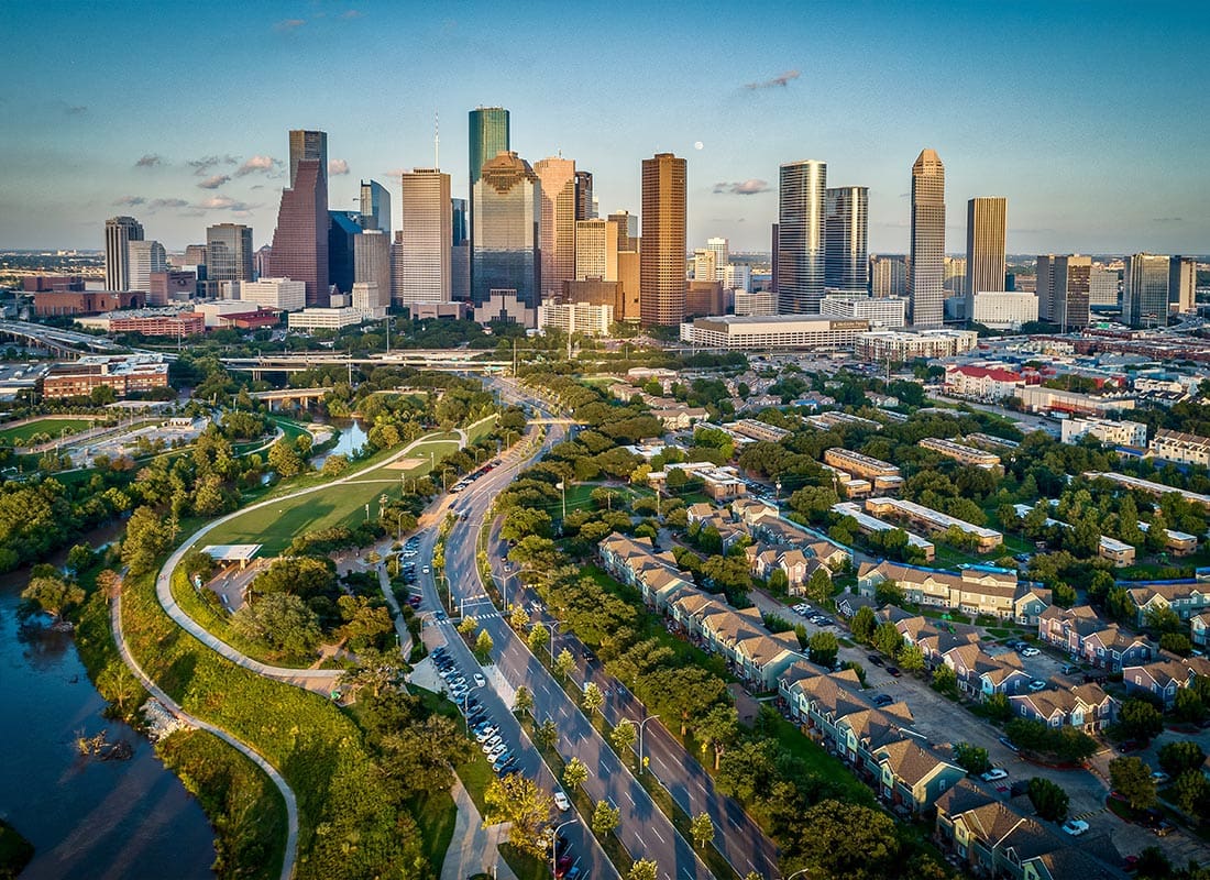 Contact - Aerial View of the Skyline in Houston, Texas During the Afternoon